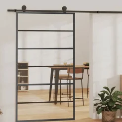 Vidaxl Porte coulissante Verre ESG et aluminium 102x205 cm Noir, 102 x 205 cm (l x H), 29.22kg- Porte Coulissante