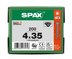Spax France Outils Parquet Et Sol Stratifié<Vis à bois tête fraisée Spax Blax torx 4 x 35 mm filetage total - 200 pièces