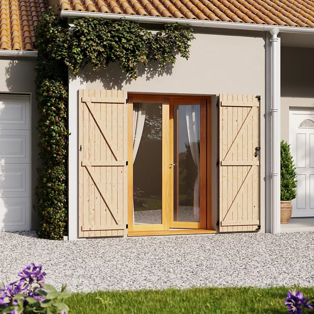 Fortia Volet battant bois naturel - l.140 x H.205 cm - 2 vantaux- Volet Battant