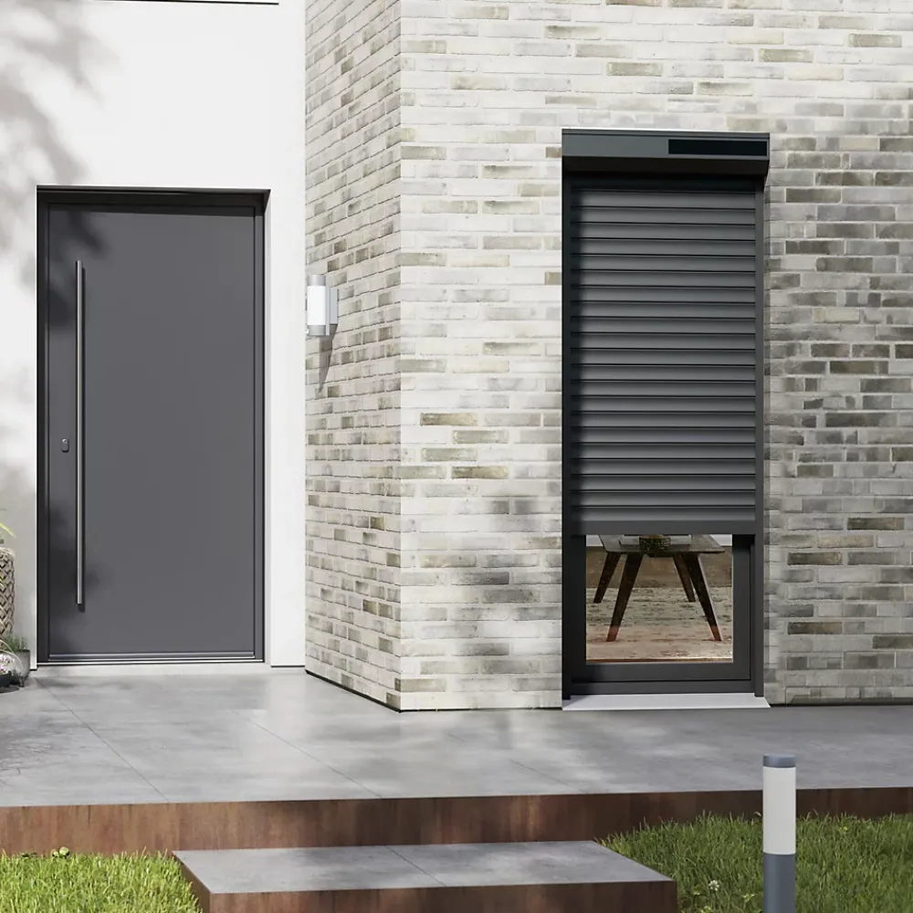 Fortia Volet roulant solaire aluminium anthracite - ouverture motorisée - - l.120 x H.215 cm- Volet Roulant