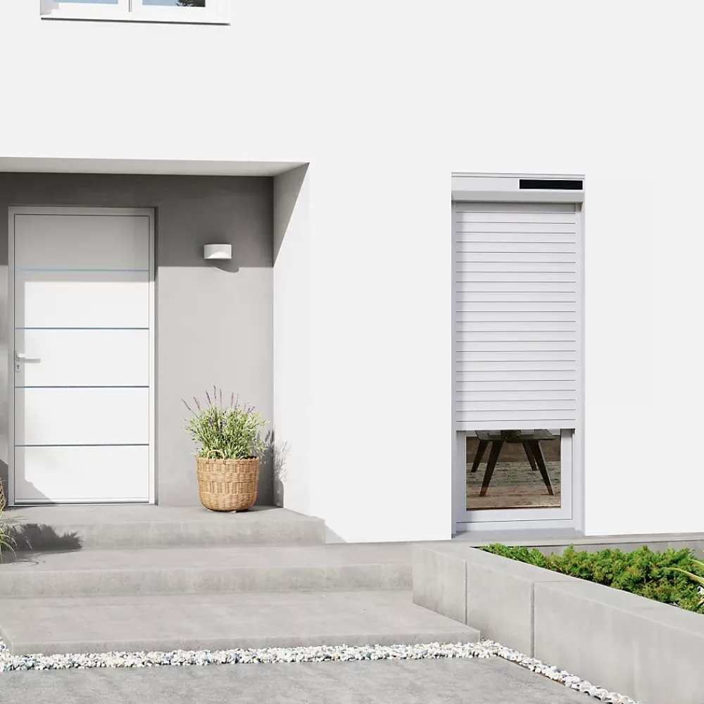 Fortia Volet roulant solaire aluminium blanc - ouverture motorisée - - l.120 x H.215 cm- Volet Roulant