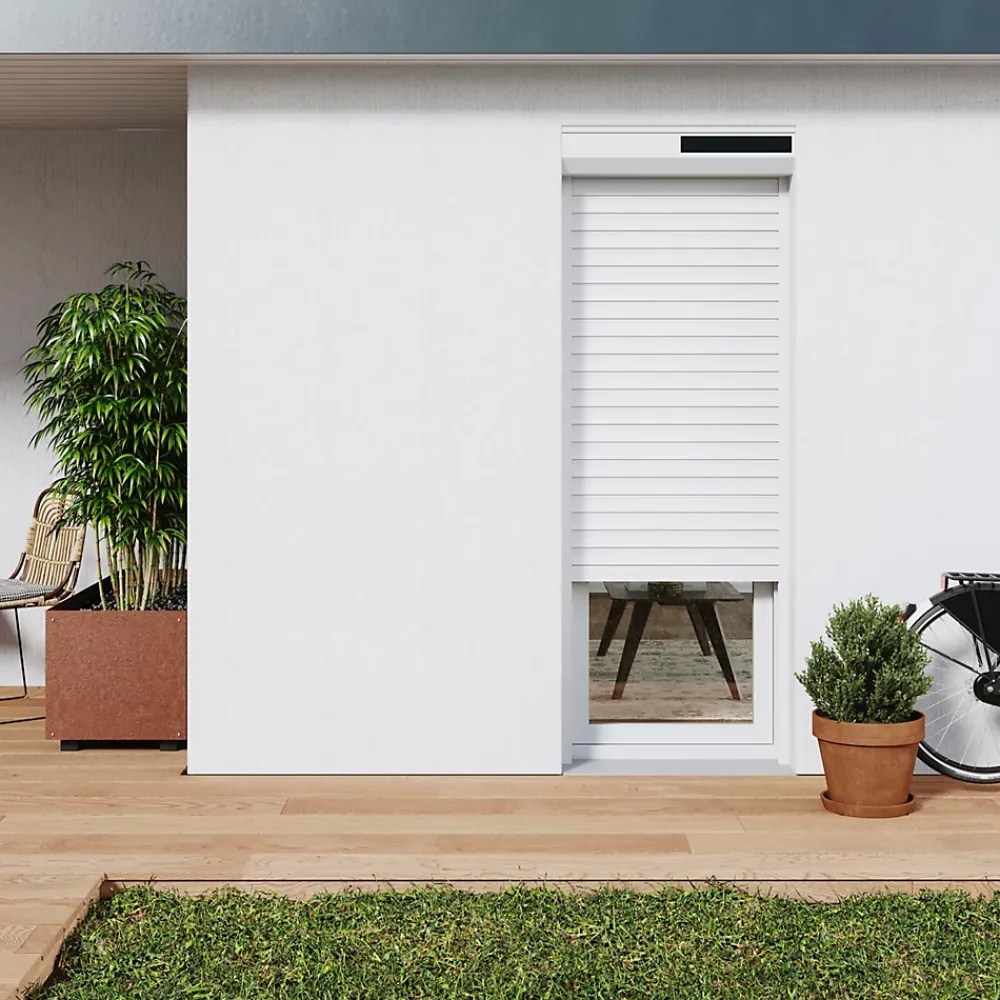 Fortia Volet roulant solaire aluminium blanc - ouverture motorisée - - l.140 x H.215 cm- Volet Roulant