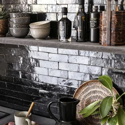 Concept Mosaïque Véritable BEJMAT artisanal marocain 4.5 x 14.5 cm NOIR- Faïence Unie|Faïence Pour Cuisine
