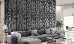 Ikhemalarka Panneau Mural Décoratif<8x - 4m2 panneaux muraux 3D en polystyrène XPS flexibles 100 x 50 cm Revêtement mural et de plafond moderne Brillant Black