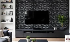 Ikhemalarka Panneau Mural Décoratif<8x - 4m2 panneaux muraux 3D en polystyrène XPS flexibles 100 x 50 cm Revêtement mural et de plafond moderne Brillant Black