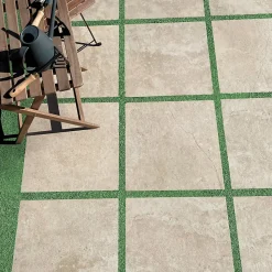Allocarrelage 60x60 Lot 2 Dalles Grès Cérame Imitation Pierre de Travertin ép. 20mm - R11- Carrelage Extérieur Et Terrasse