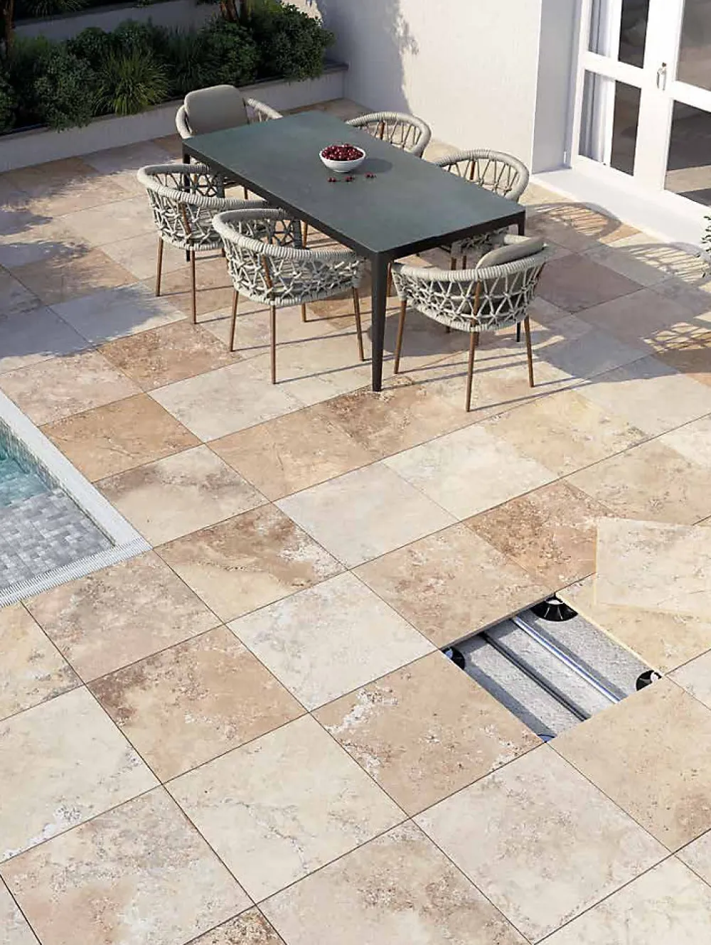 Allocarrelage Carrelage Extérieur Et Terrasse<60x60ép. 20mm Grès Cérame Imitation TRAVERTIN Antic R11 -